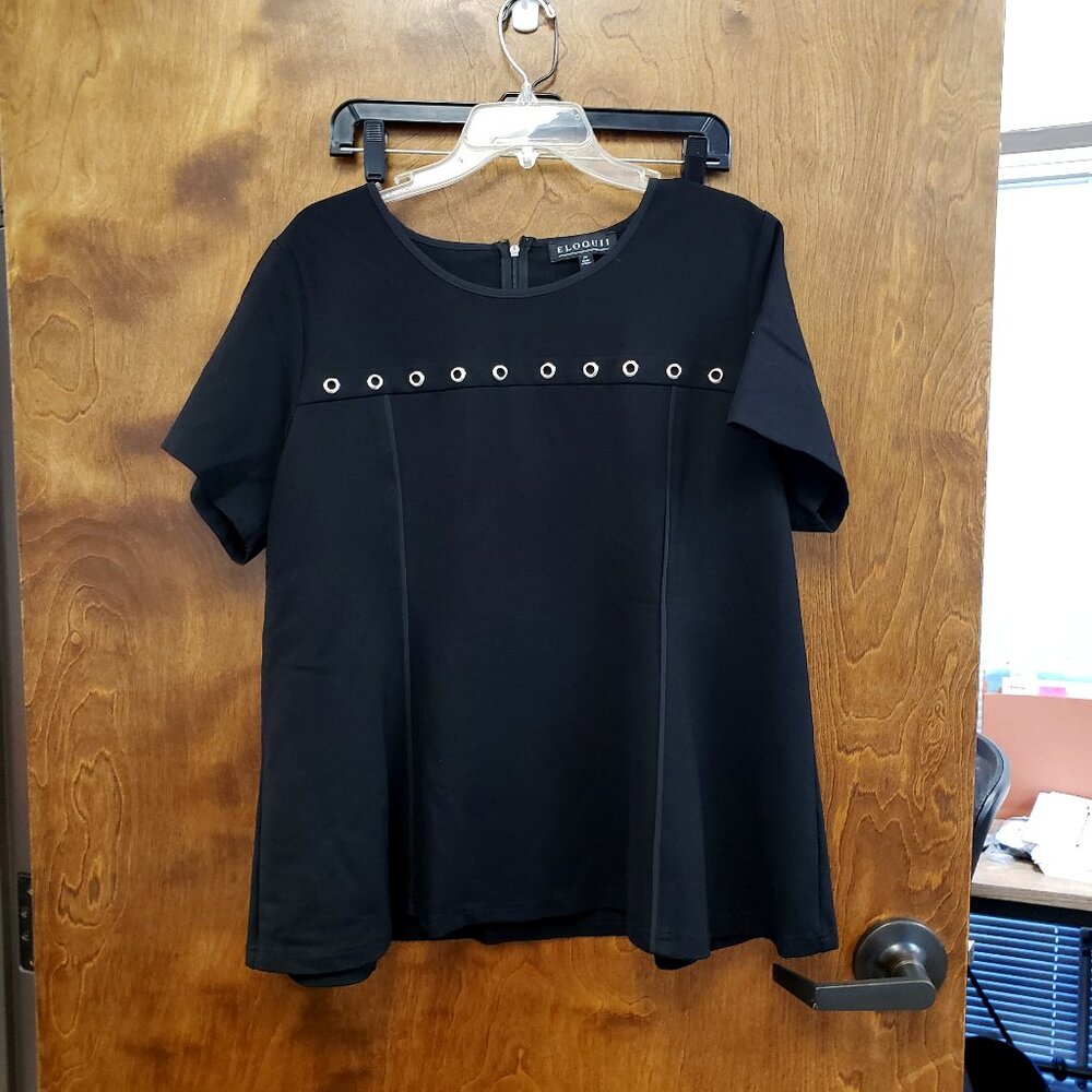 Eloquii Ponte Top with Silver Grommet Accents